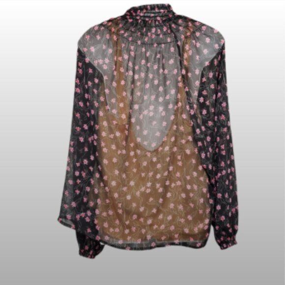 Elizabeth and James Women's Smocked Mock Neck Sheer Long Sleeve Floral Top XL - Picture 7 of 14